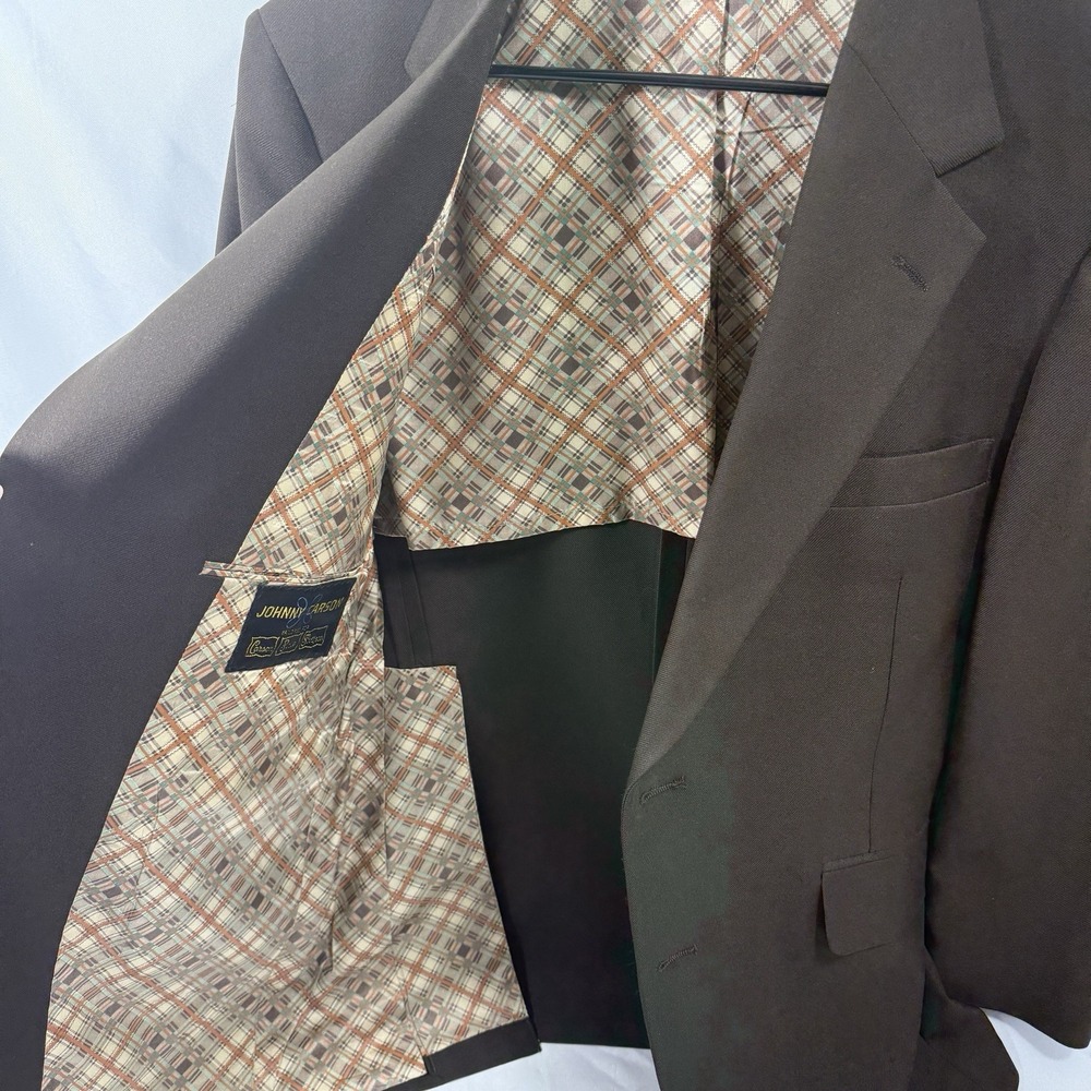 Vintage Brown 70s Polyester Blazer Jacket Sports Suit Coat Johnny Carson - Picture 4 of 8